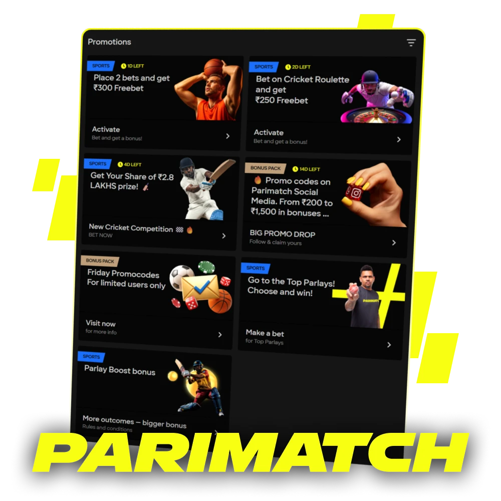 Explore current Parimatch promotions and bonuses on the official platform.