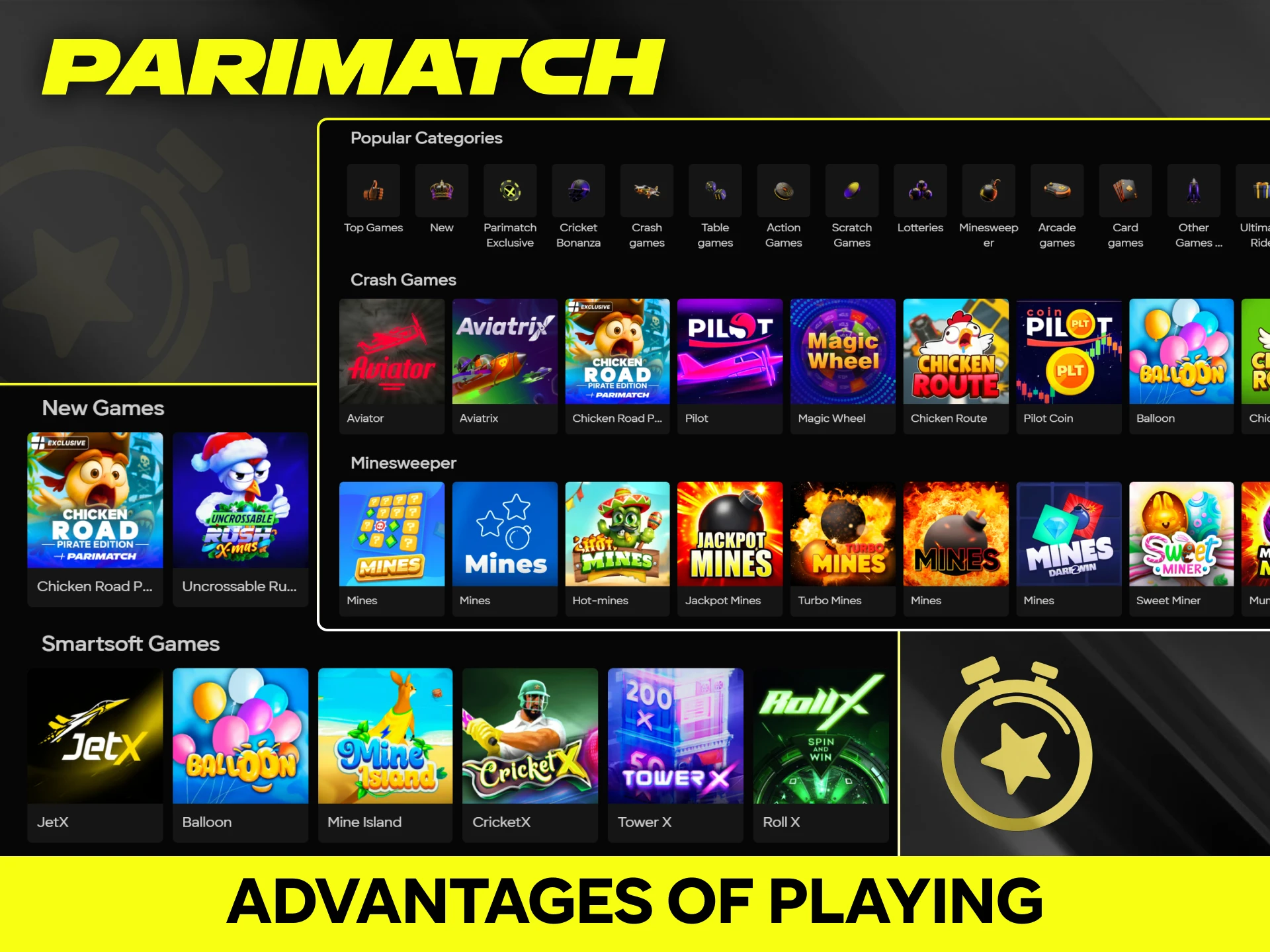 Discover the advantages of playing instant games on the official Parimatch platform.