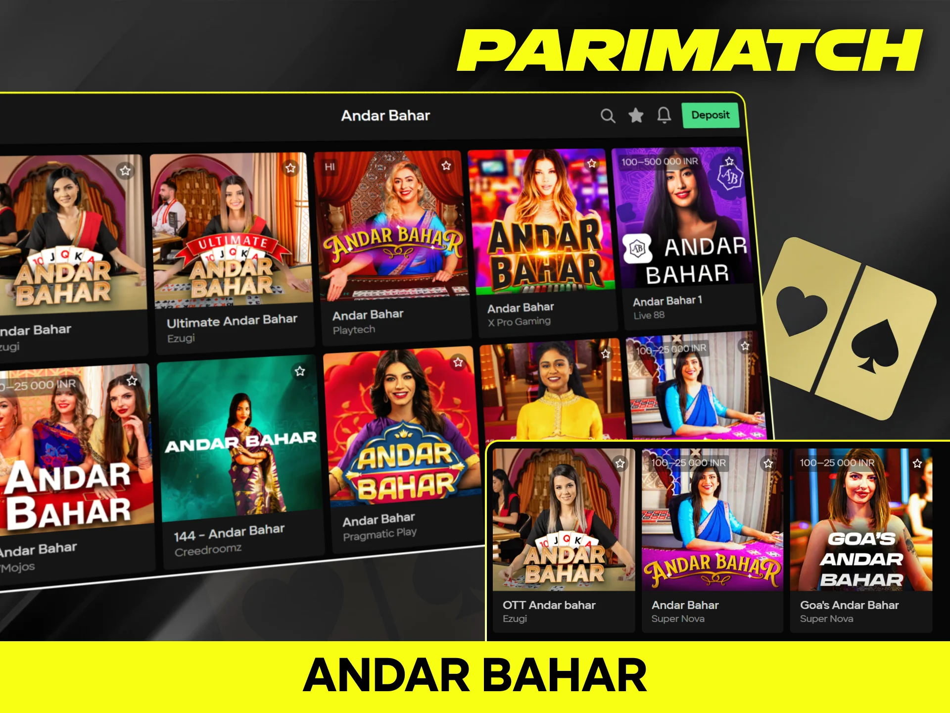 Play Andar Bahar live card game with real dealers on Parimatch.