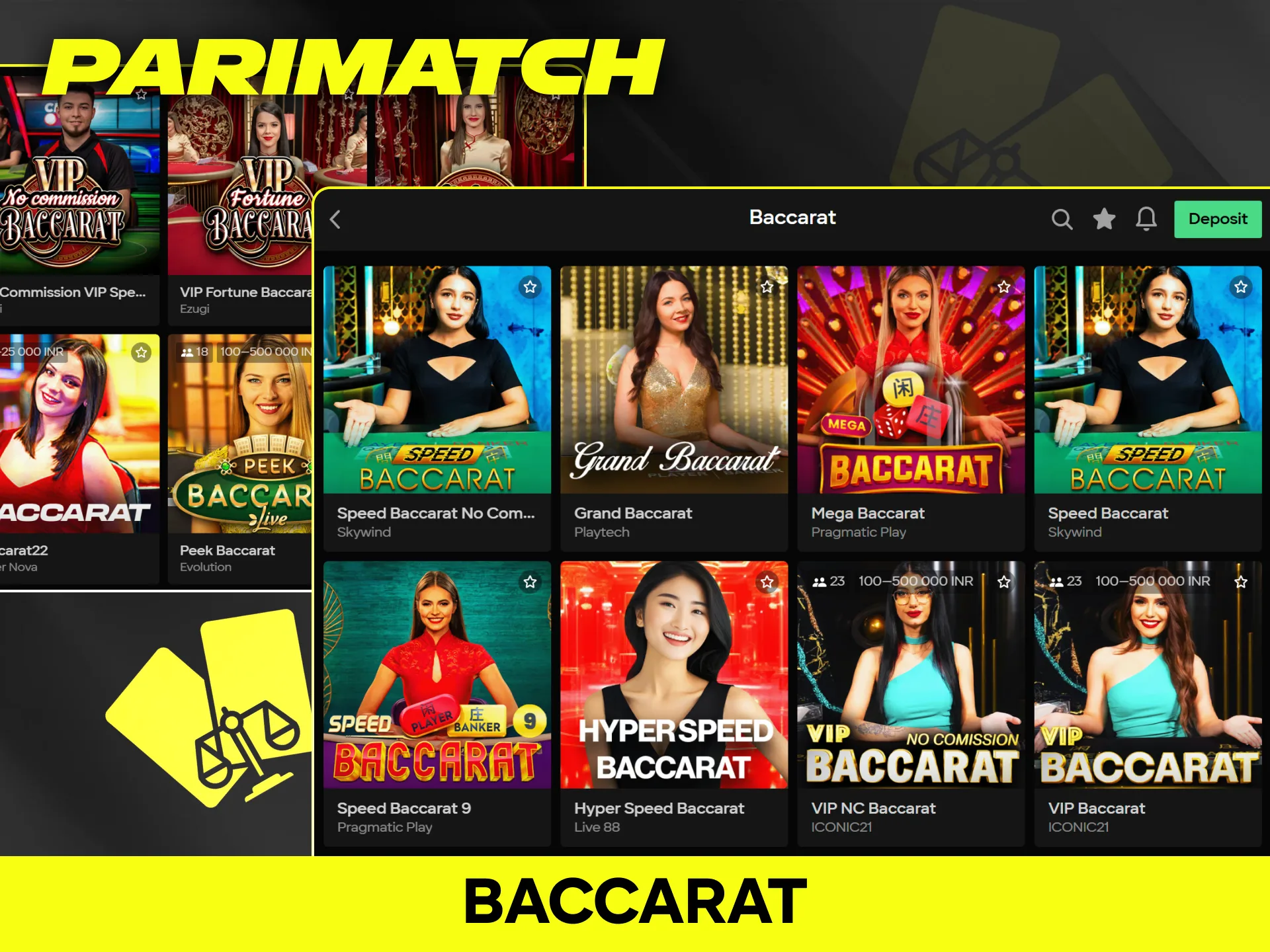 Enjoy live Baccarat with real dealers on the official Parimatch website.