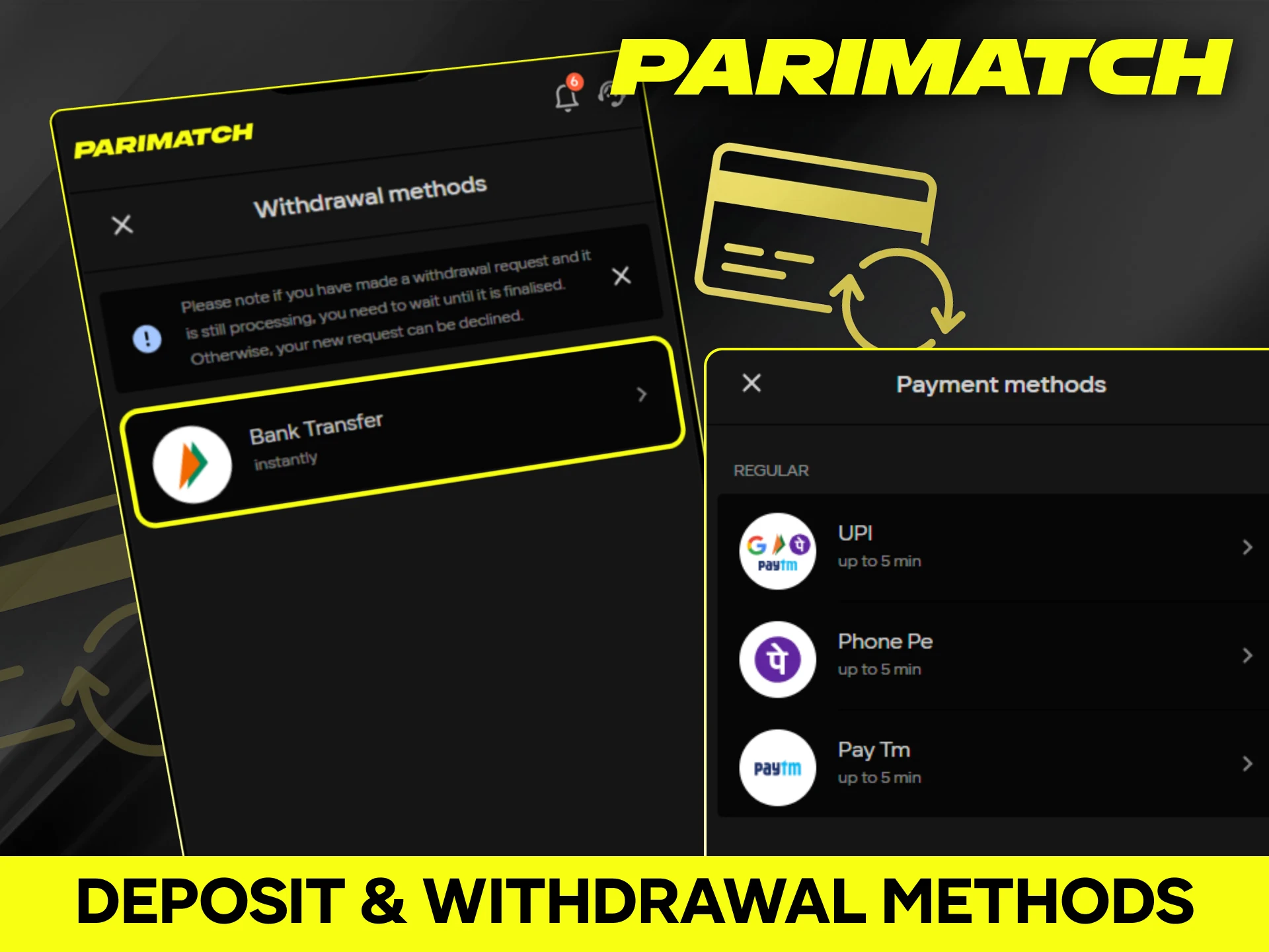 Use Parimatch deposit and withdrawal methods for fast and secure payments.