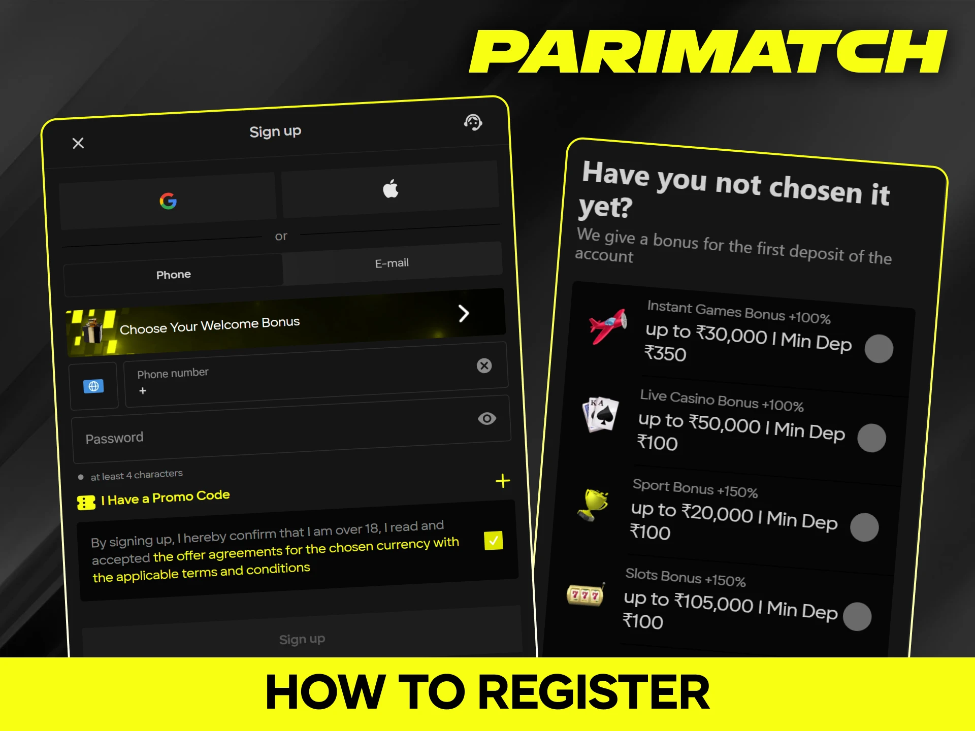 Register and create an account on the official Parimatch website.