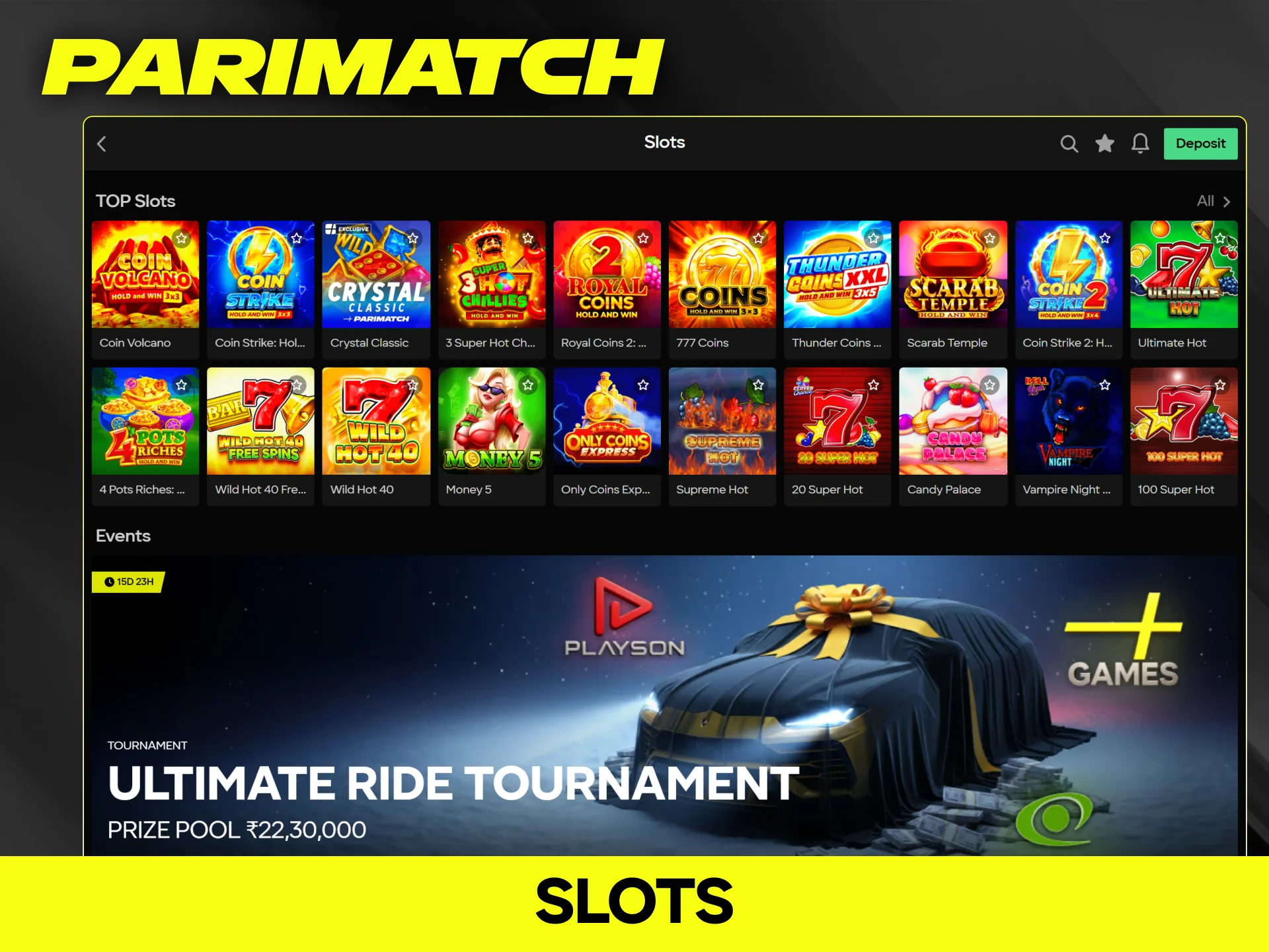 Play popular slot games with bonuses on the official Parimatch platform.